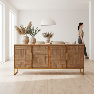 Teora Mango Wood Paper Rope Detail Four Door Sideboard