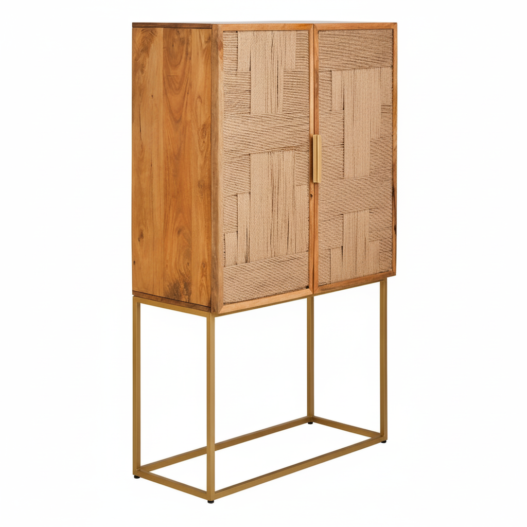 Teora Paper Rope Detail Two Door Mango Wood Cabinet