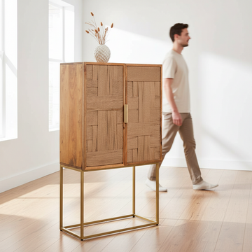 Teora Paper Rope Detail Two Door Mango Wood Cabinet
