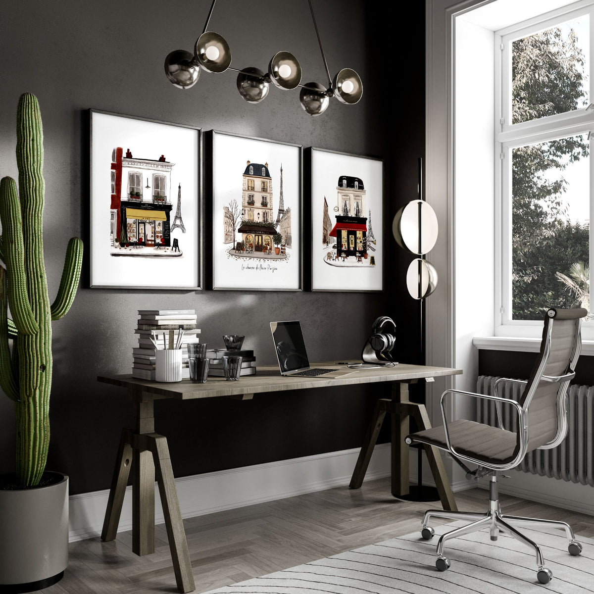 The Office Wall Art Paris Street Café Illustrations "Le charme de l'hiver Parisien" displayed on a wall in a styled room — view 2