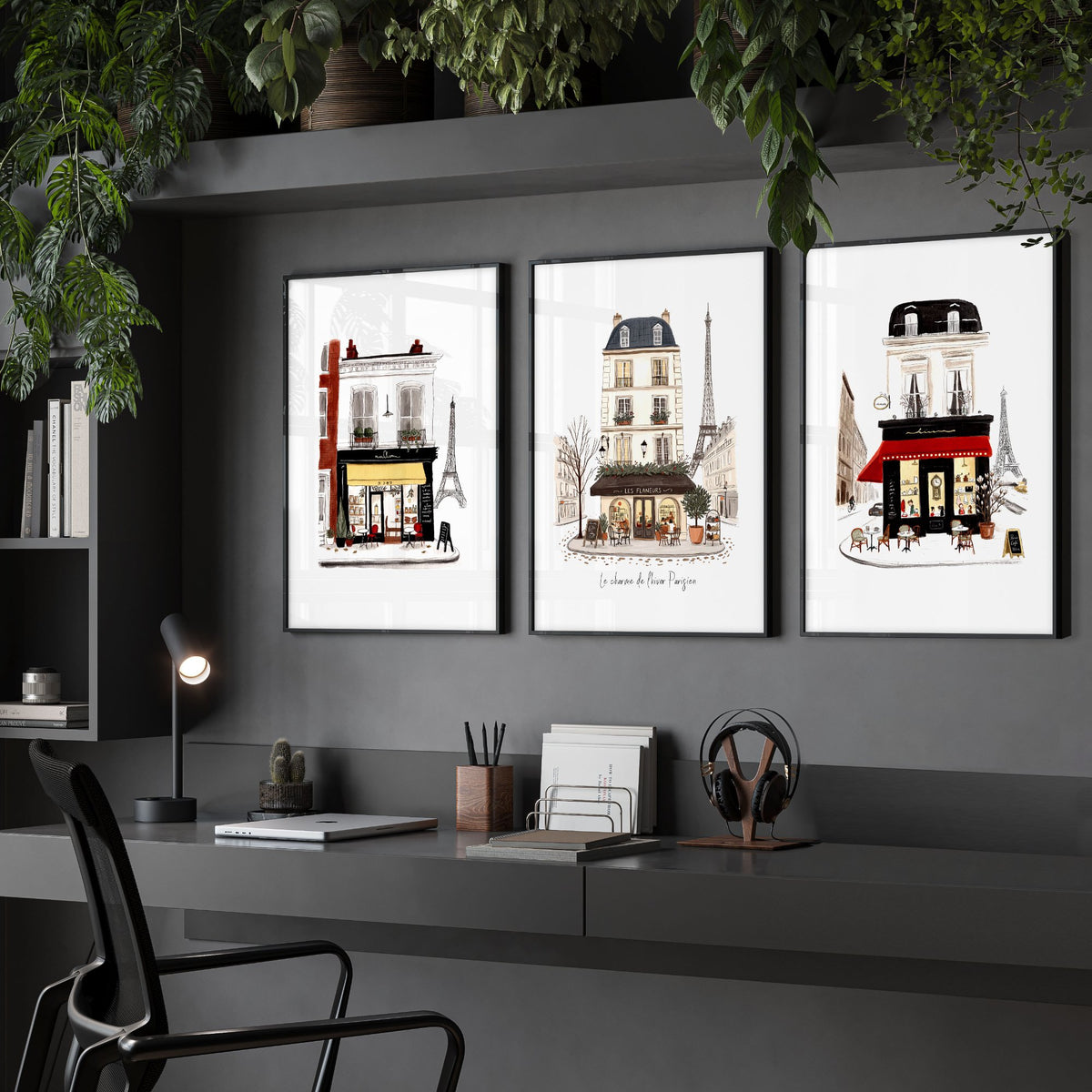 The Office Wall Art Paris Street Café Illustrations "Le charme de l'hiver Parisien" displayed on a wall in a styled room — view 3