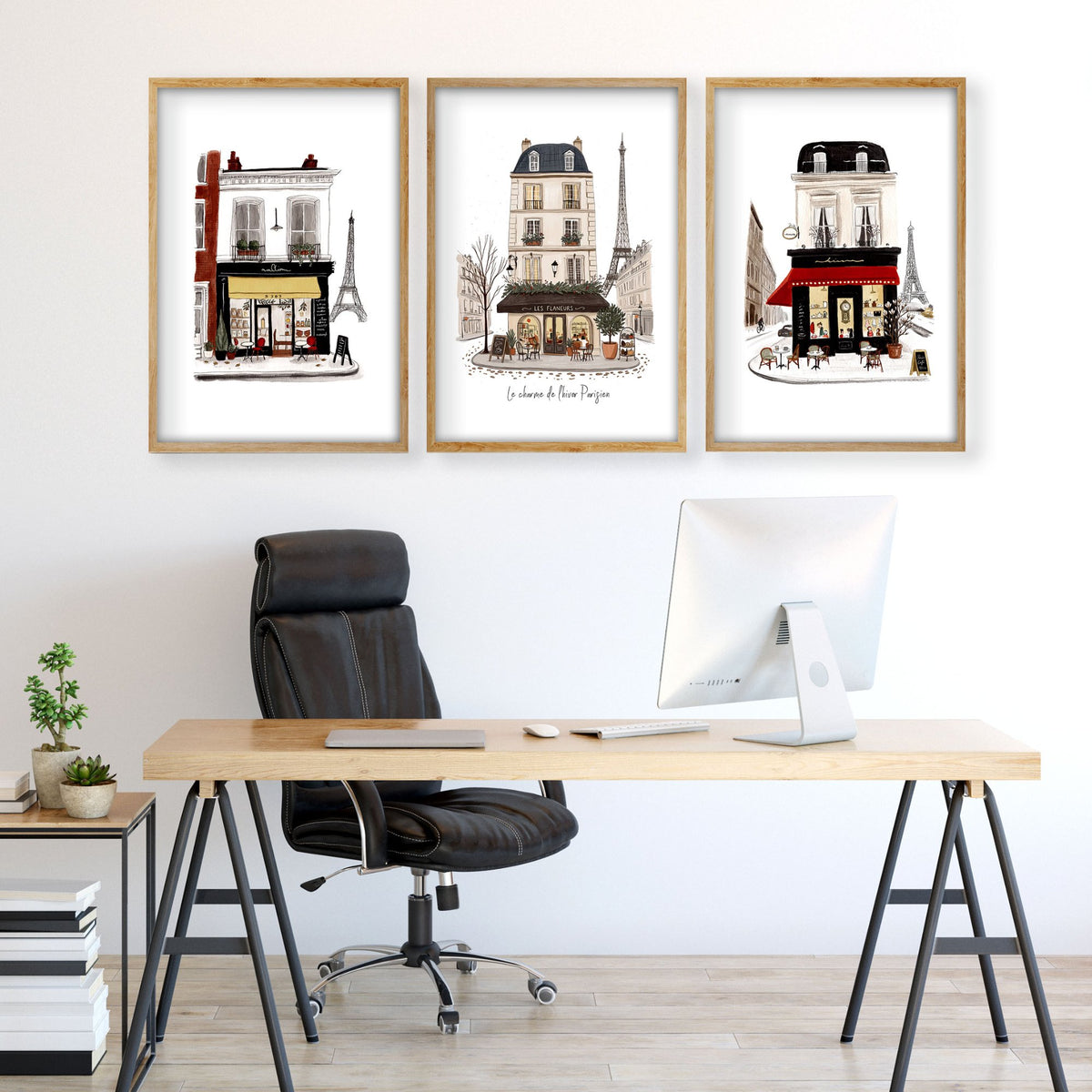 The Office Wall Art Paris Street Café Illustrations "Le charme de l'hiver Parisien" displayed on a wall in a styled room — view 4