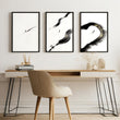 Therapy Office Wall Art Japandi Zen Ink Brushstroke Solitary Figure Black White Gold displayed on a wall in a styled room — view 4
