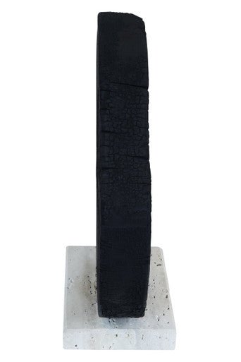 Tibor Black Mango Wood Sculpture With Travertine Base