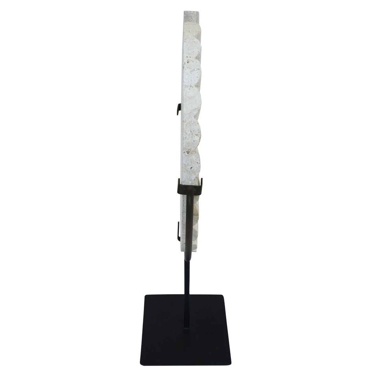 Tibor Travertine Disc Sculpture With Black Metal Base