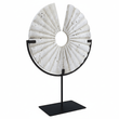 Tibor Travertine Disc Sculpture With Black Metal Base