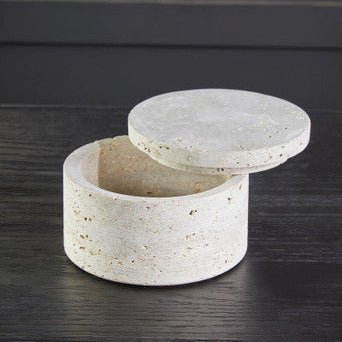 Tibor Travertine Round Trinket Box