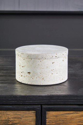 Tibor Travertine Round Trinket Box