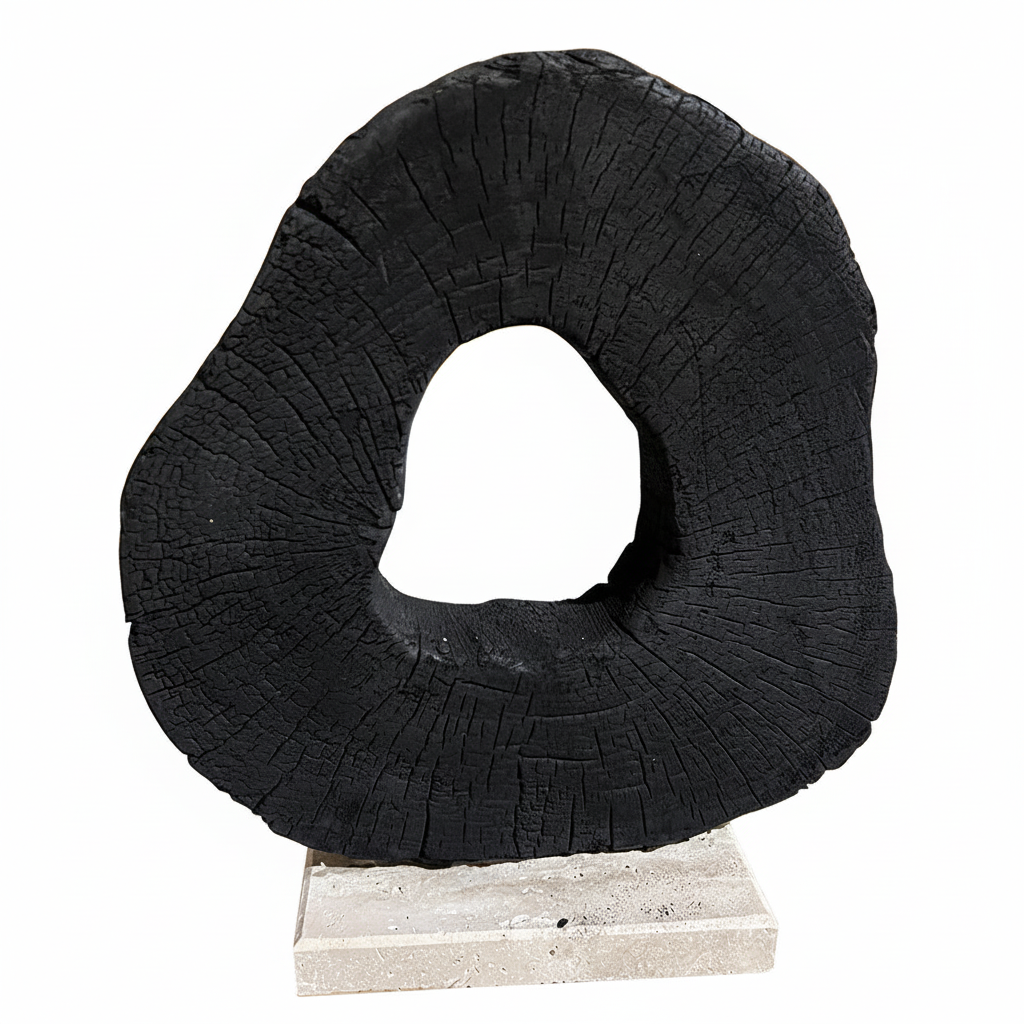 Tibor Black Mango Wood Sculpture With Travertine Base