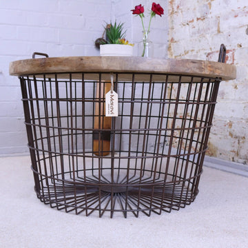 Tilpi Industrial Basket Table With Wood Lid