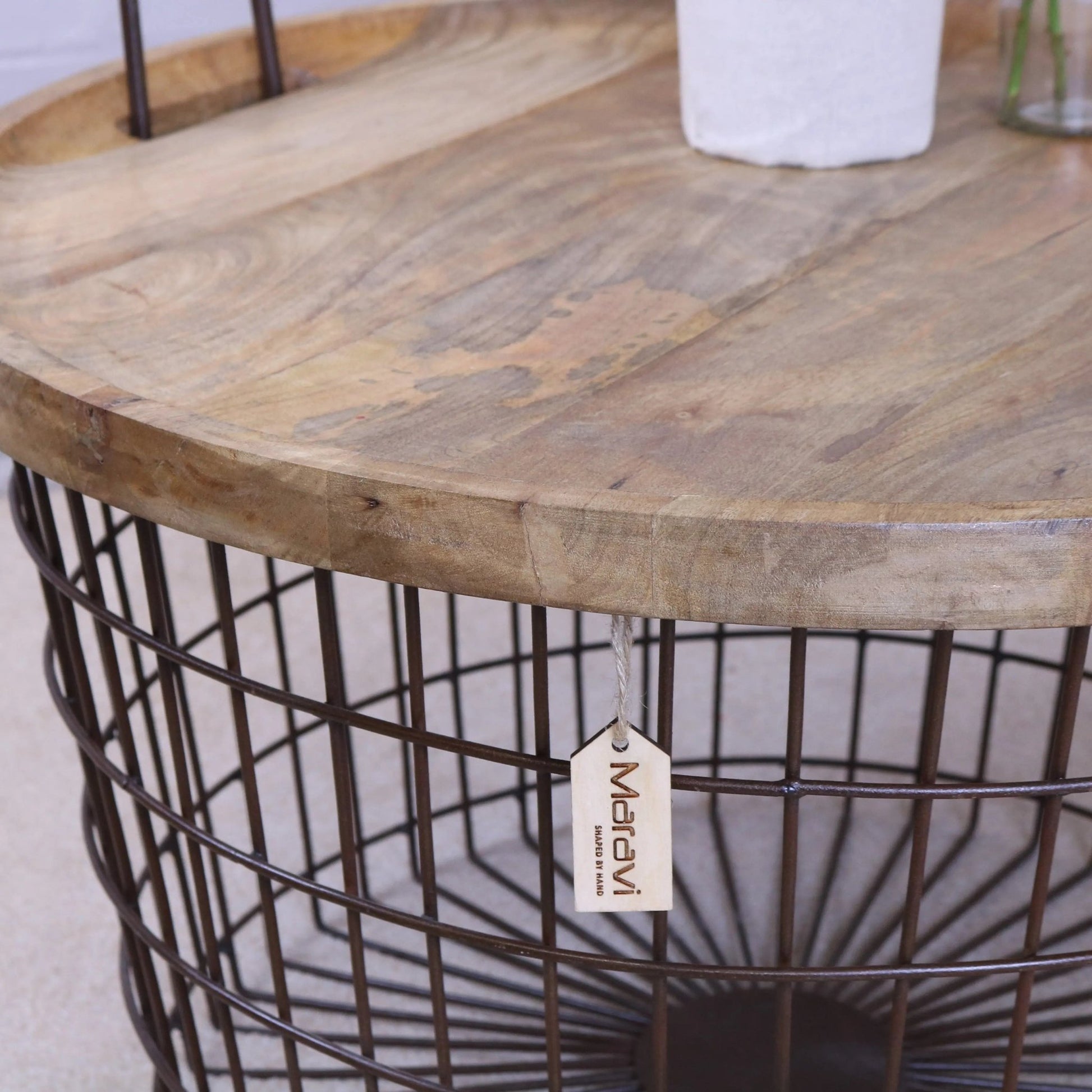 Tilpi Industrial Basket Table With Wood Lid