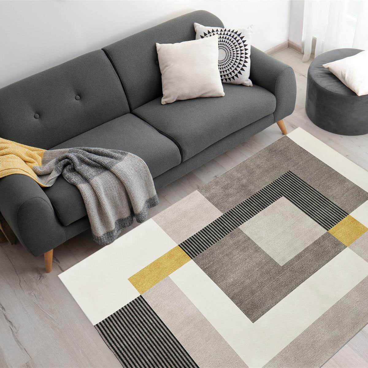 Tokyo Geo Blocks Ochre/Grey Rug
