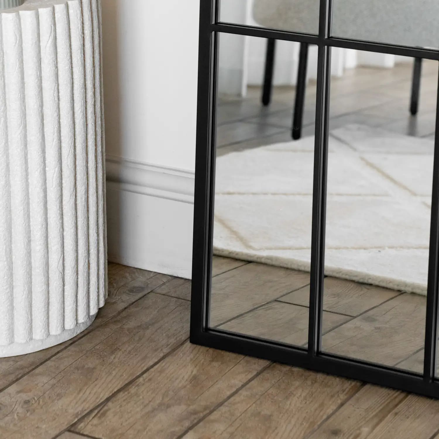 Tomi - Full Length Black Arched Window Mirror - 180cm x 105cm.