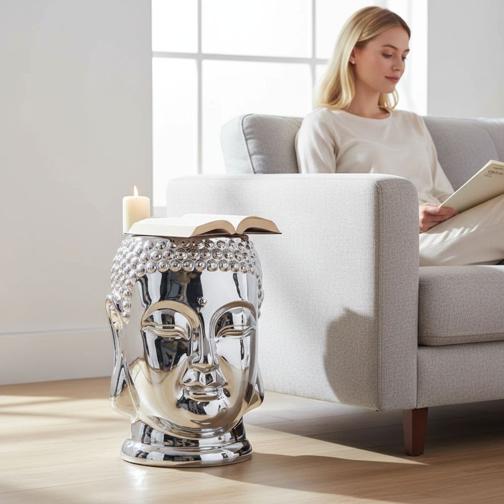 Torcello Complements Silver Buddha Ceramic Side Table