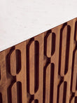 Torcino Mango Wood Carved Design Marble Top Three Door Sideboard