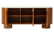 Torcino Mango Wood Carved Design Marble Top Three Door Sideboard