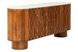 Torcino Mango Wood Carved Design Marble Top Three Door Sideboard