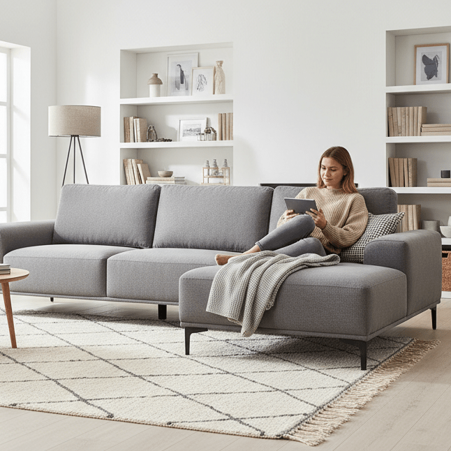 Toulon 3 Seat Grey Fabric Right Chaise Sofa