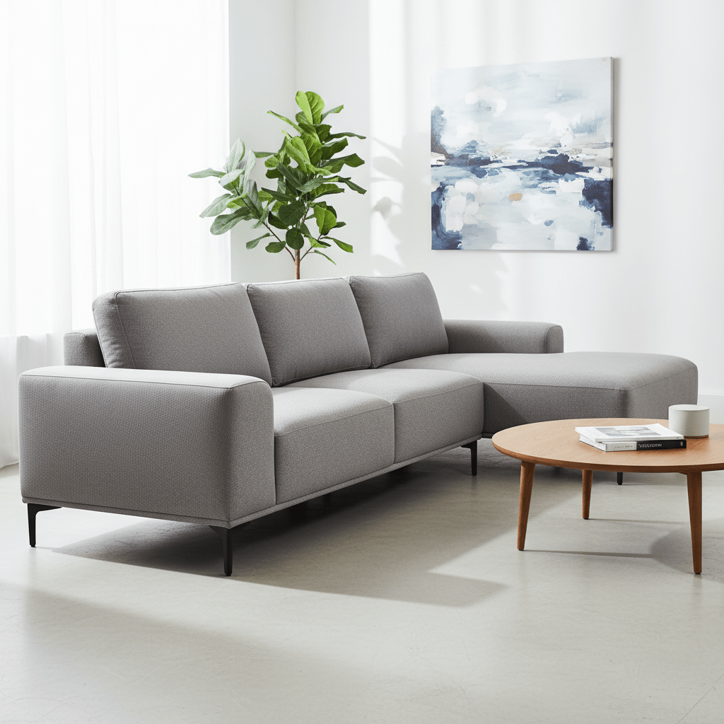 Toulon 3 Seat Grey Fabric Right Chaise Sofa