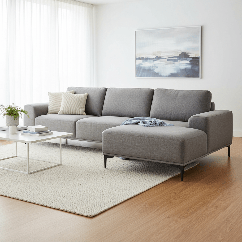 Toulon 3 Seat Grey Fabric Right Chaise Sofa