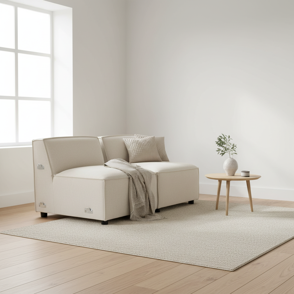 Toulouse Cream Fabric Armless Sofa.