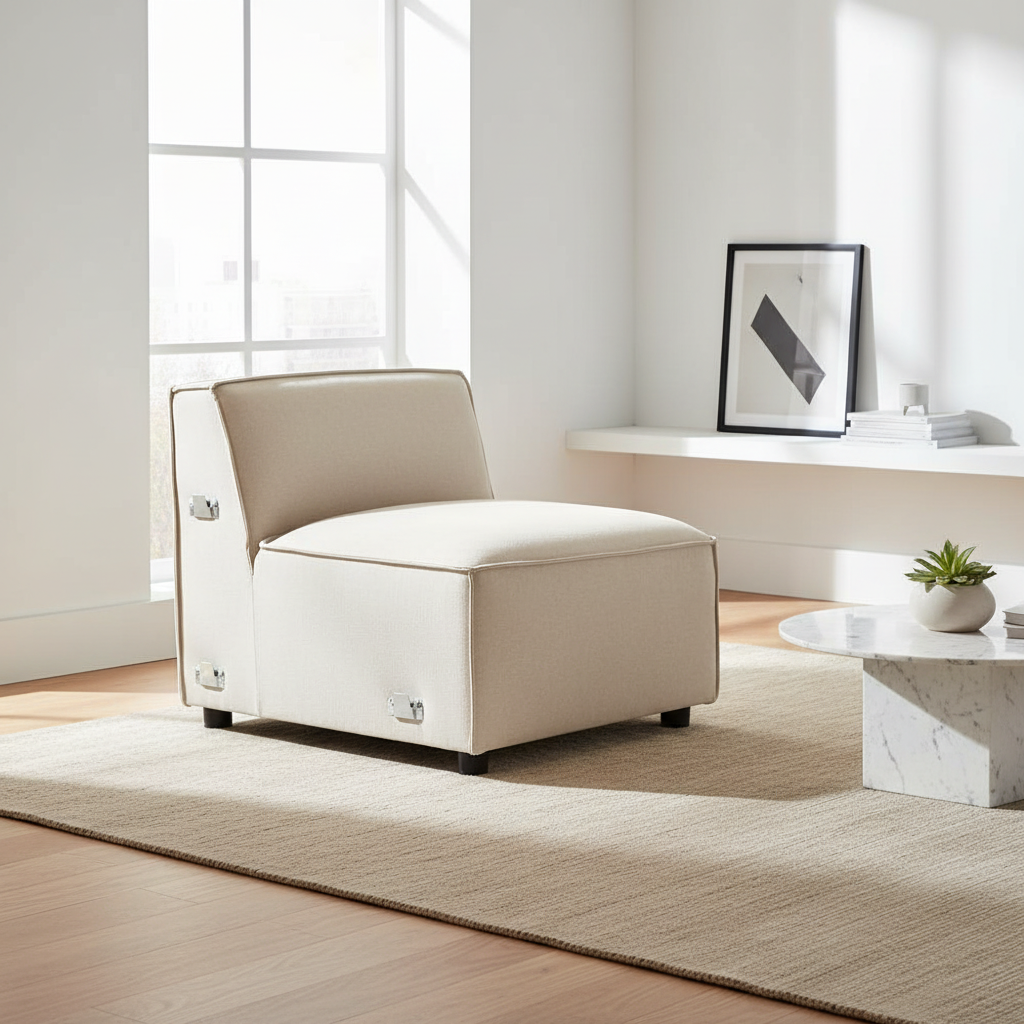 Toulouse Cream Fabric Armless Sofa.