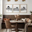 Traditional Japanese Wall Art Ink Landscape with Red Moon, Black & White displayed on a wall in a styled room — view 4