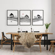 Traditional Japanese Wall Art Ink Landscape with Red Moon, Black & White displayed on a wall in a styled room — view 7