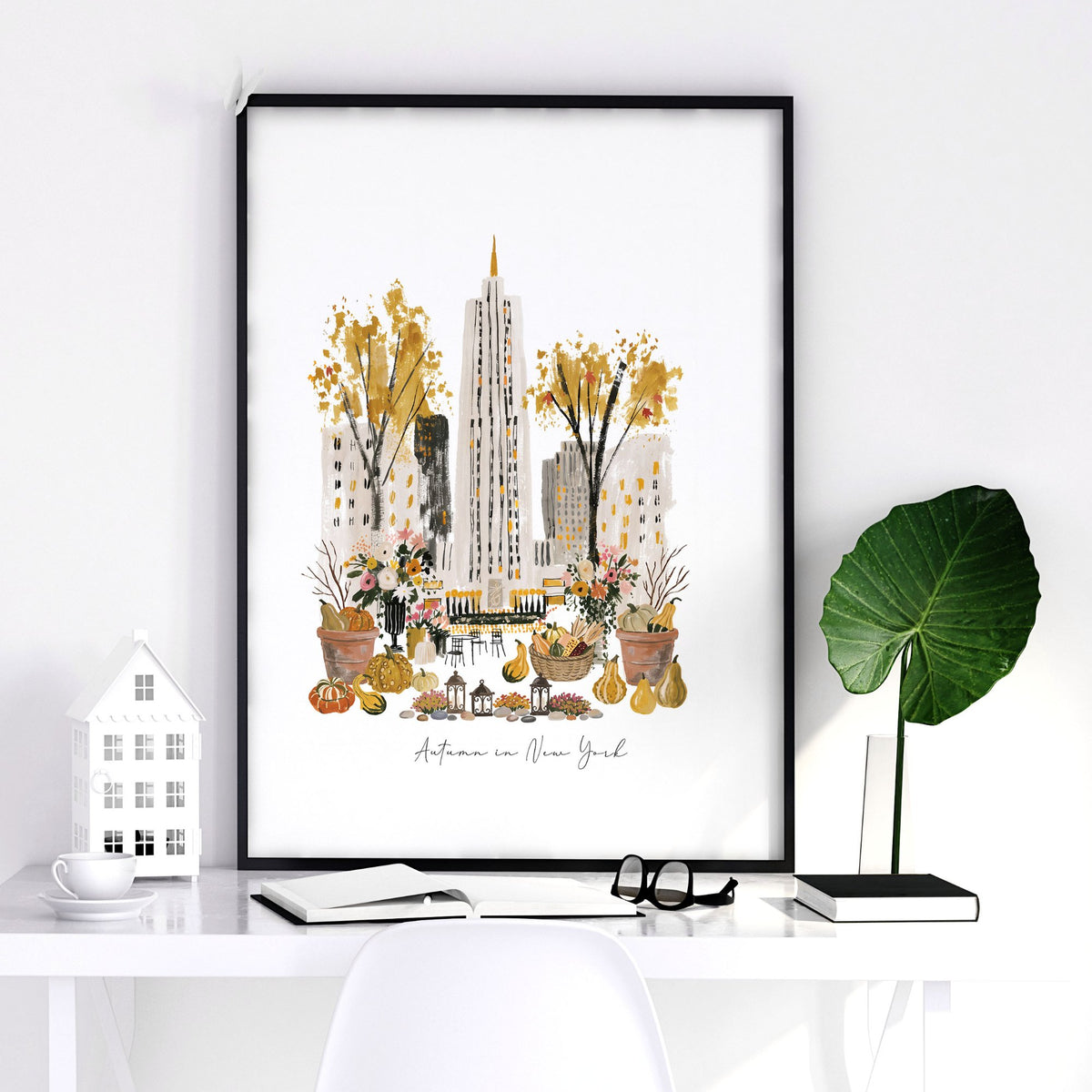 Travel Poster New York Central Park Empire State "Autumn in New York" Watercolour wall art — piece 1 of 3 in the set