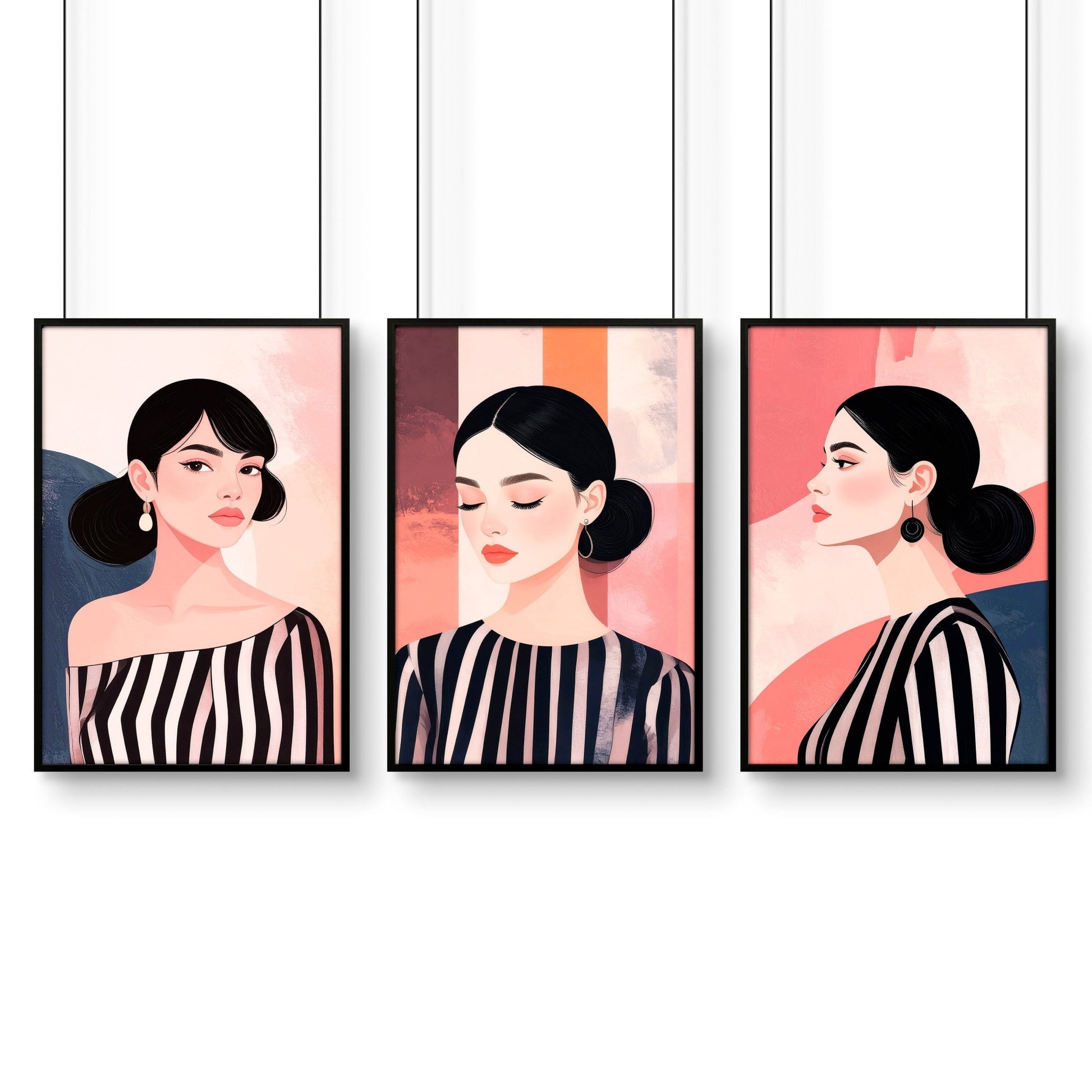 Trendy Wall Art For Bedroom | Set of 3 Boho Women Wall art Prints