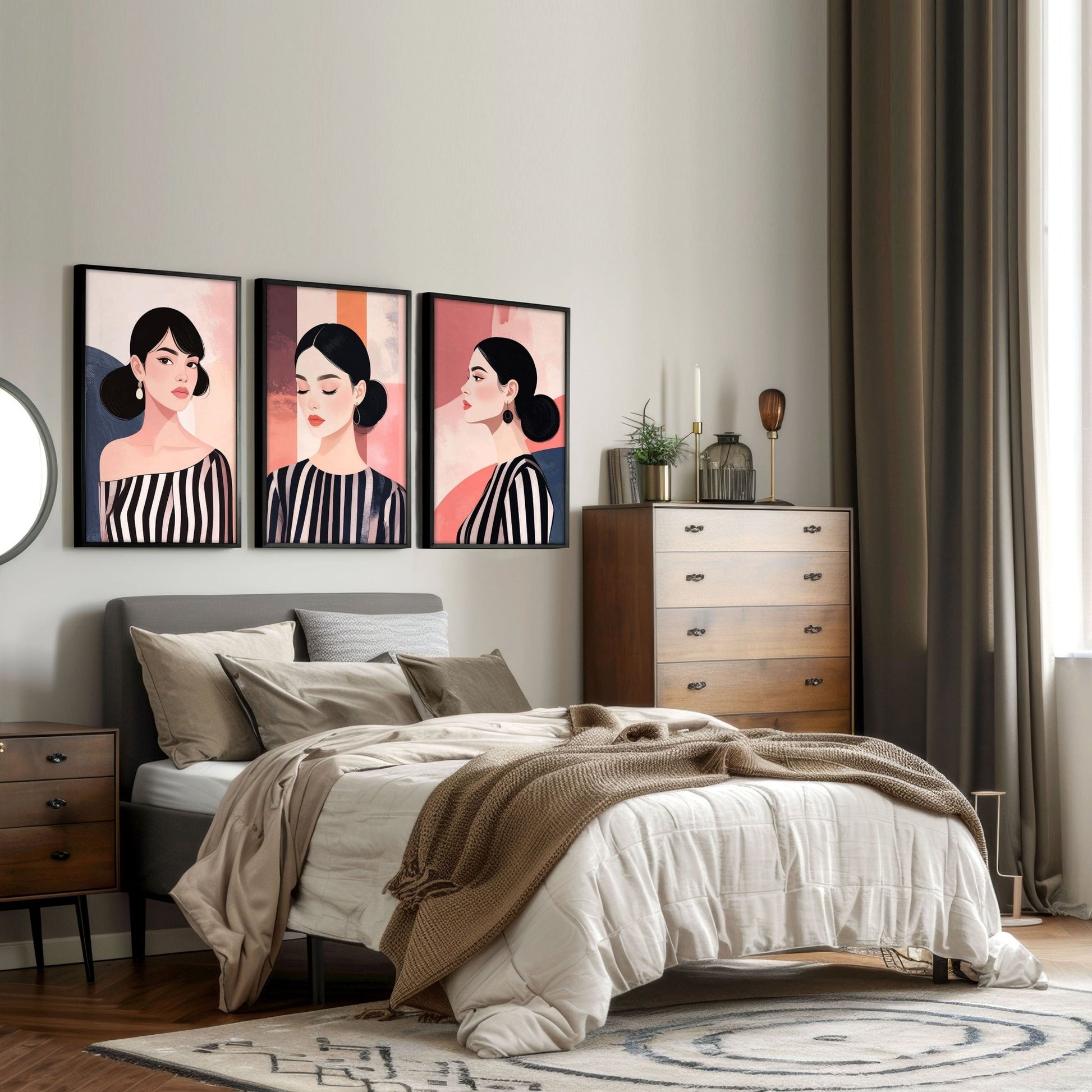 Trendy Wall Art For Bedroom | Set of 3 Boho Women Wall art Prints