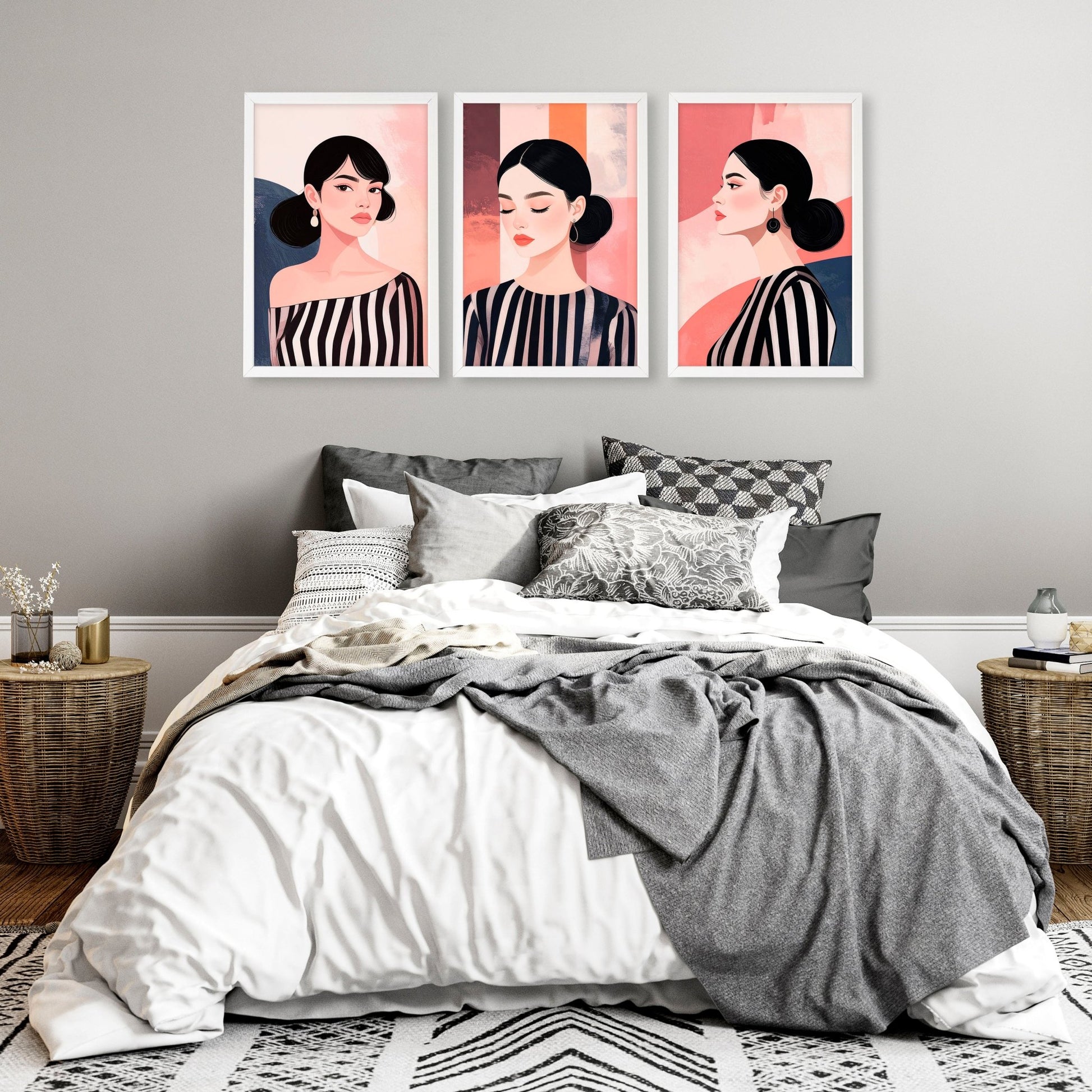 Trendy Wall Art For Bedroom | Set of 3 Boho Women Wall art Prints