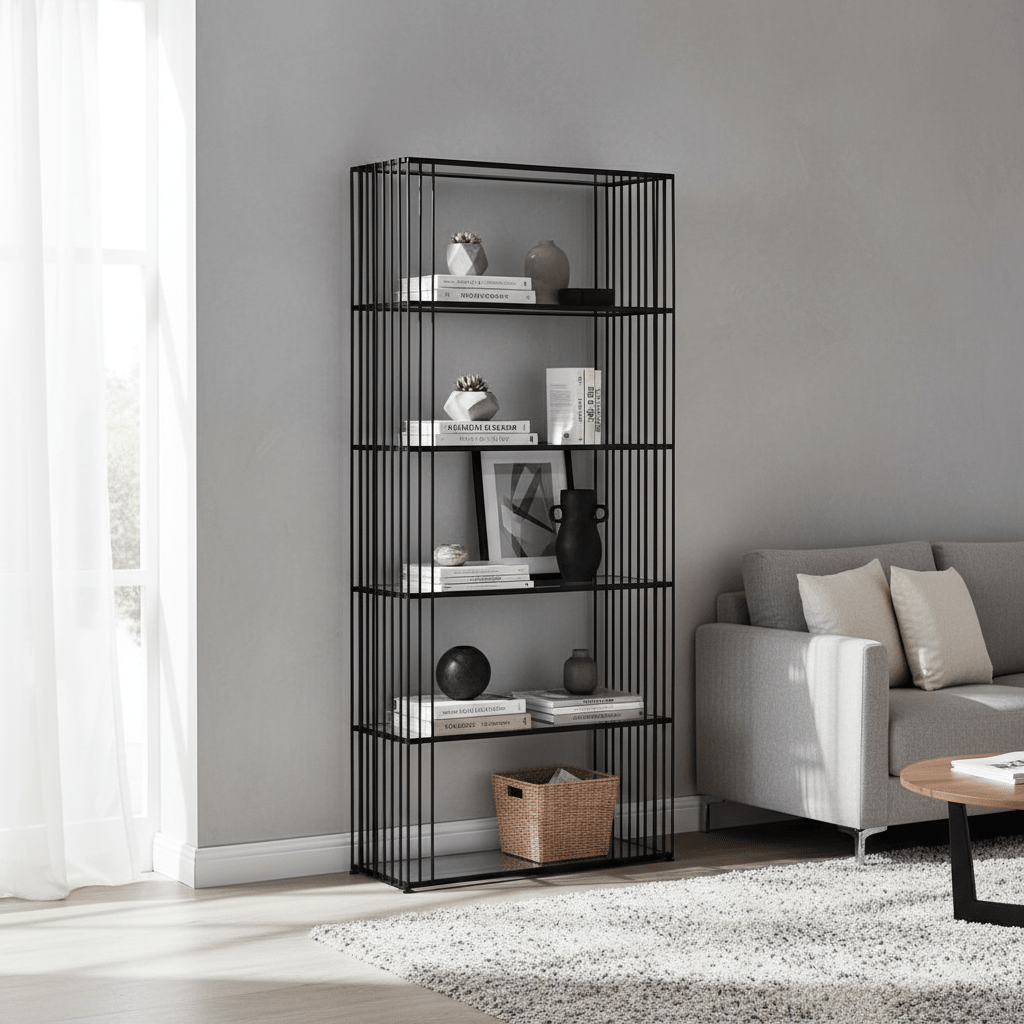 Trento Five Tier Black Bookshelf
