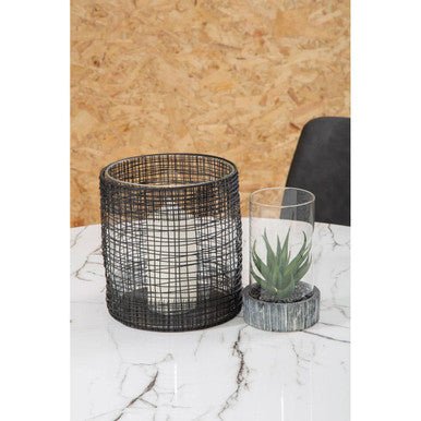 Trento Glass and Black Finish Metal Cylindrical Lantern