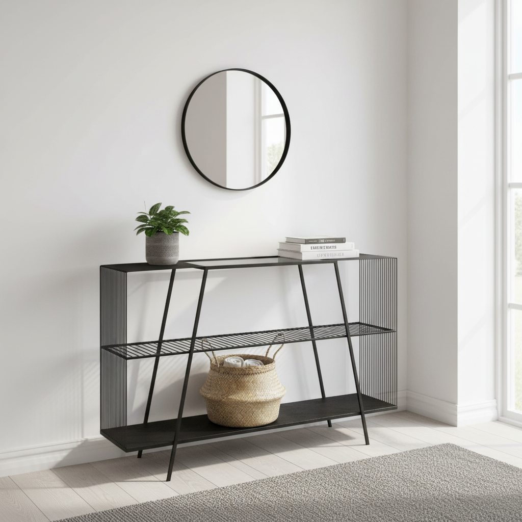 Trento Console Table With Grey Glass Top