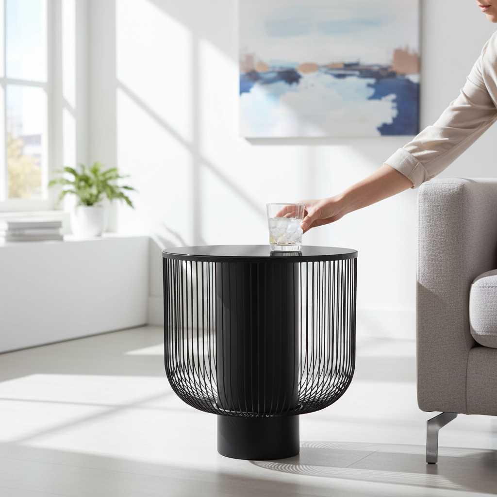 Trento End Table With Black Glass Top