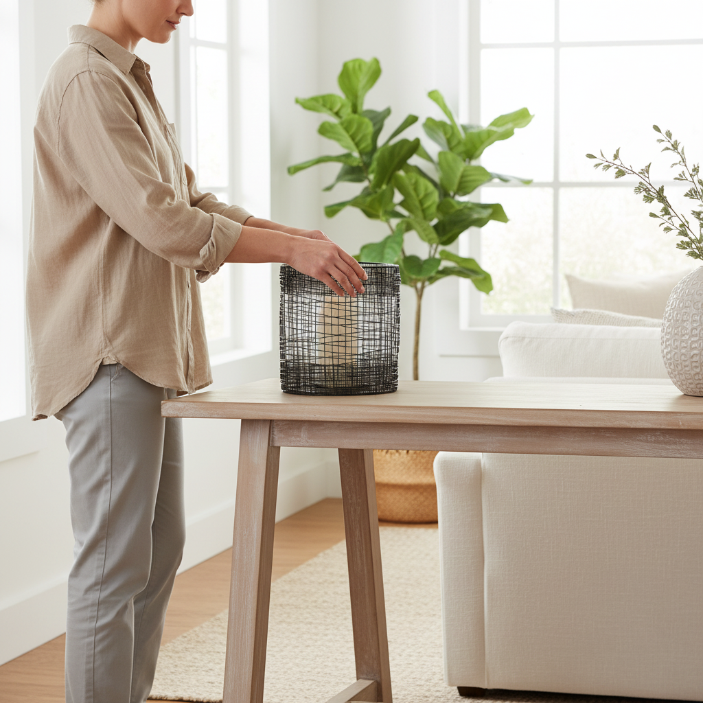 Trento Glass and Black Finish Metal Cylindrical Lantern