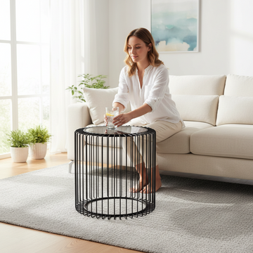 Trento Round End Table With Glass Top