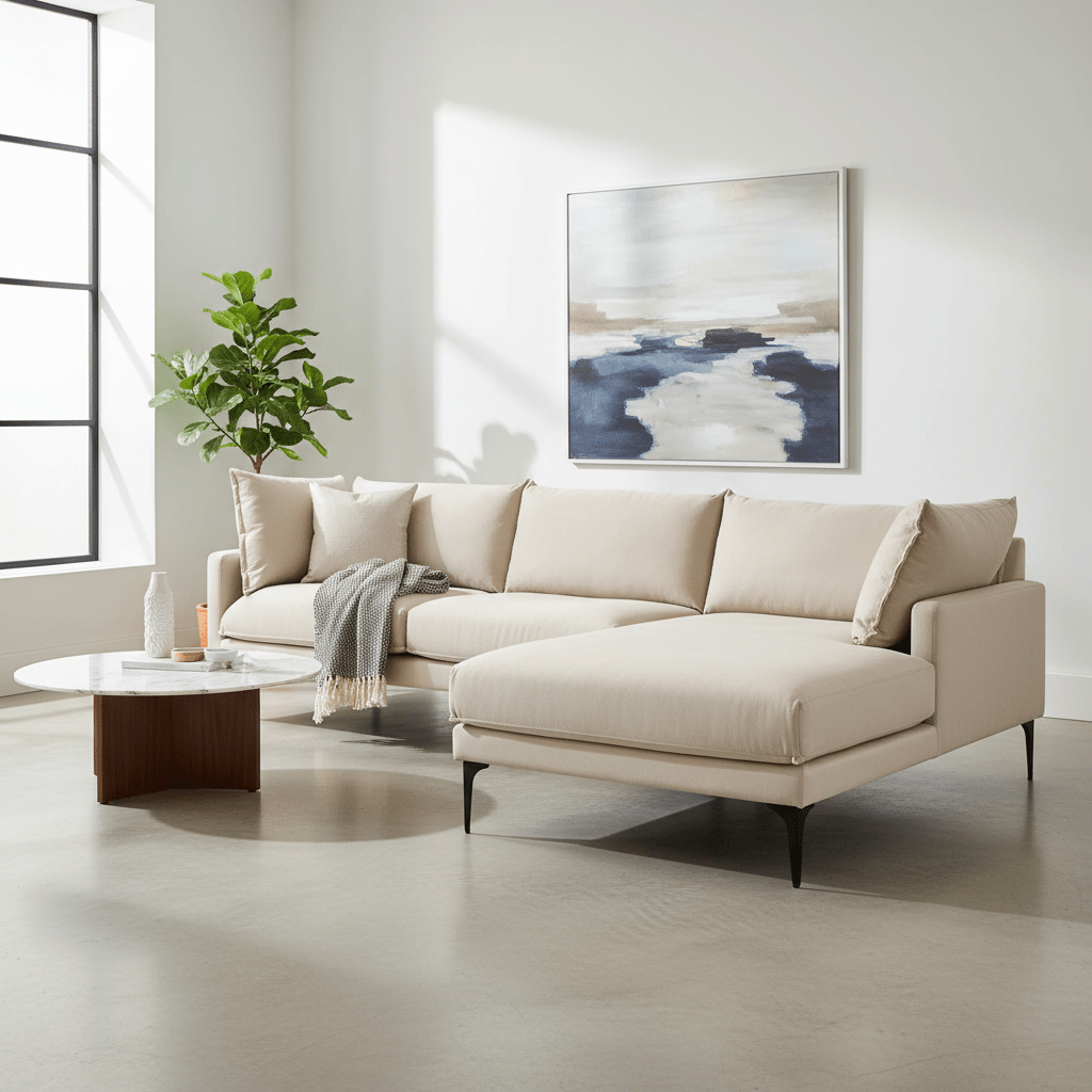 Troyes Cream Three Seat Right Chaise Sofa