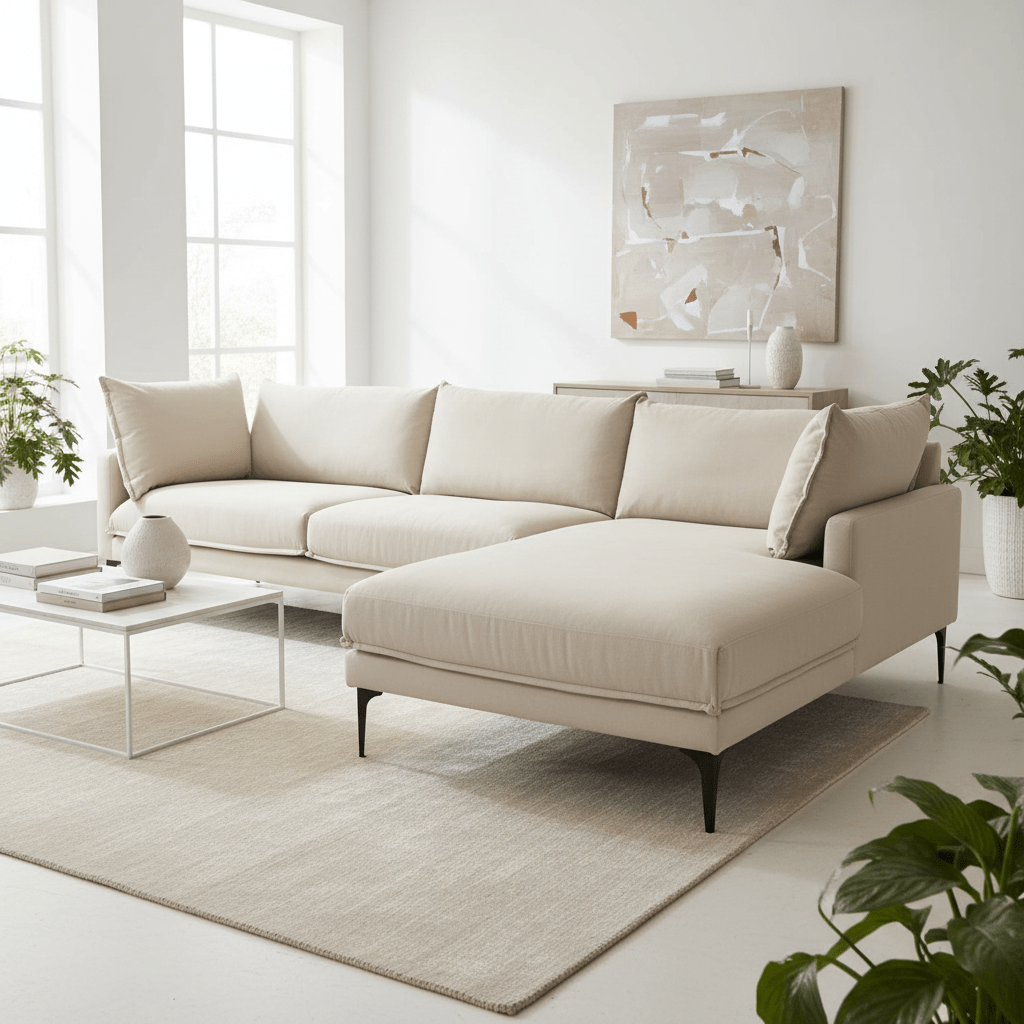 Troyes Cream Three Seat Right Chaise Sofa