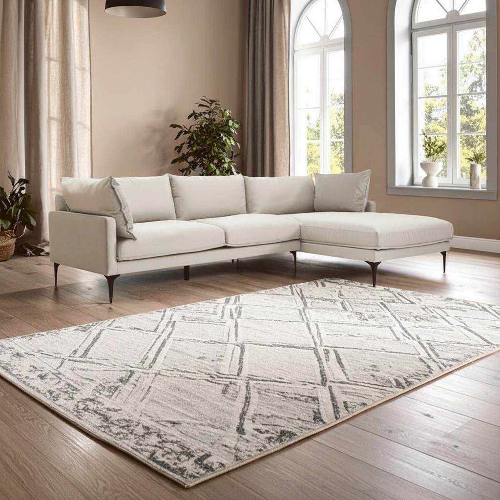 Troyes Cream Three Seat Right Chaise Sofa