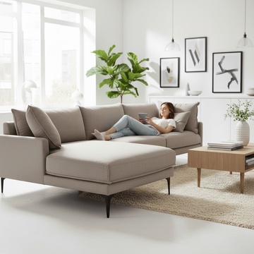 Troyes Grey Three Seat Left Chaise Sofa