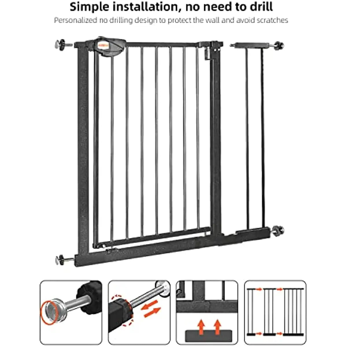 UBRAVOO Baby Gate for Doors and Stairs, Height 100 cm, Safety Pet Gate, Automatic Closure, Triple Locking