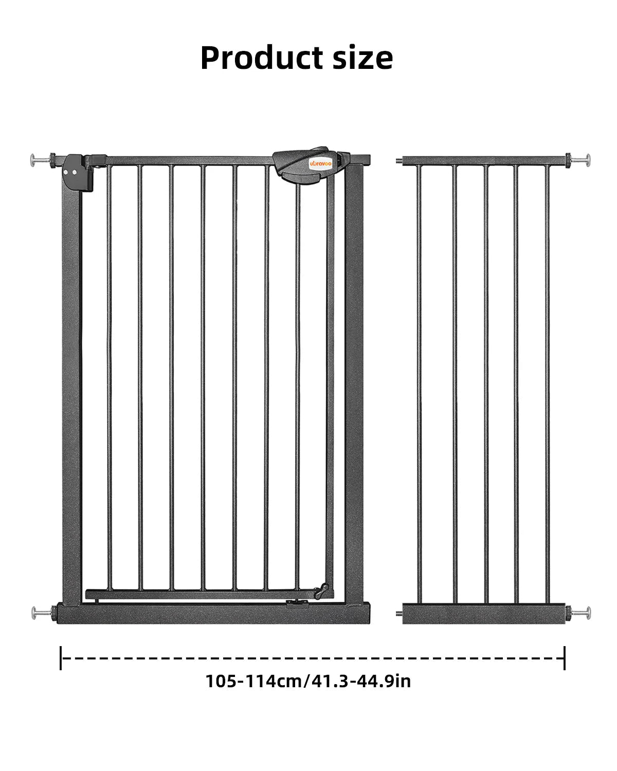 UBRAVOO Baby Gate for Doors and Stairs, Height 100 cm, Safety Pet Gate, Automatic Closure, Triple Locking