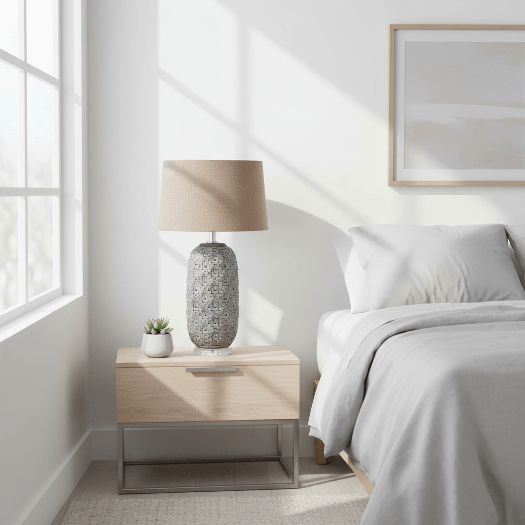 Udele Table Lamp With Brown Linen Shade
