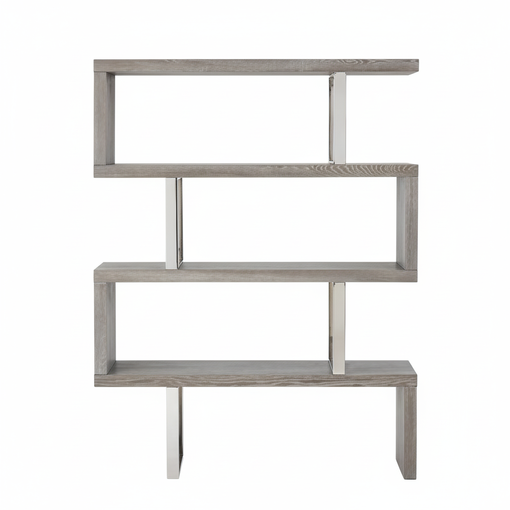 Ulmus Grey Elm Wood 4 Tier Bookshelf