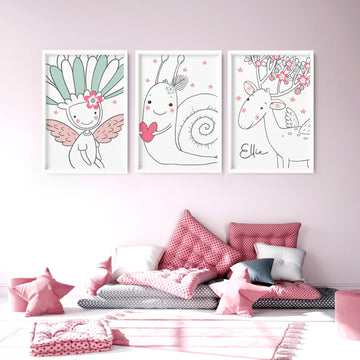 Nombre de unicornio y decoración de pared de Fairy Nursery | conjunto de 3 impresiones de arte de pared 