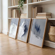 Unusual Wall Art for Living Room Scandi Nordic Mountain Landscape Grey White Blue Art wall art displayed on a wall in a styled room — view 11