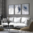 Unusual Wall Art for Living Room Scandi Nordic Mountain Landscape Grey White Blue Art wall art displayed on a wall in a styled room — view 13