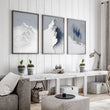 Unusual Wall Art for Living Room Scandi Nordic Mountain Landscape Grey White Blue Art wall art displayed on a wall in a styled room — view 14